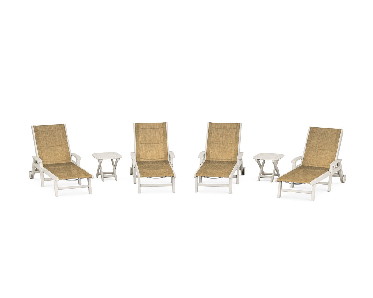 POLYWOOD Coastal Chaise 6-Piece Set with Wheels in Sand / Burlap