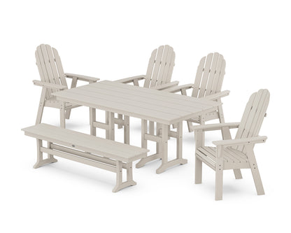 POLYWOOD Vineyard Curveback Adirondack Chair 6-Piece Farmhouse Dining Set with Bench in Sand