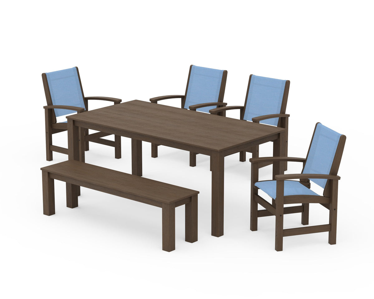 POLYWOOD Coastal 6-Piece Parsons Dining Set with Bench in Kona / Poolside