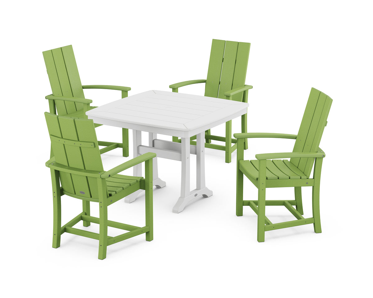 POLYWOOD Modern Adirondack 5-Piece Dining Set with Trestle Legs with Modern Adirondack Dining Chair in Lime / White