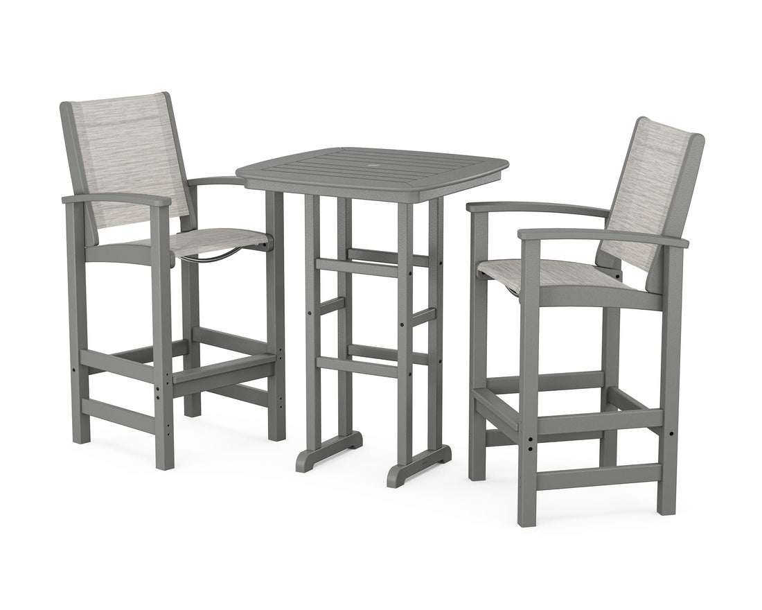 POLYWOOD Coastal 3-Piece Bar Set in Slate Grey / Birch