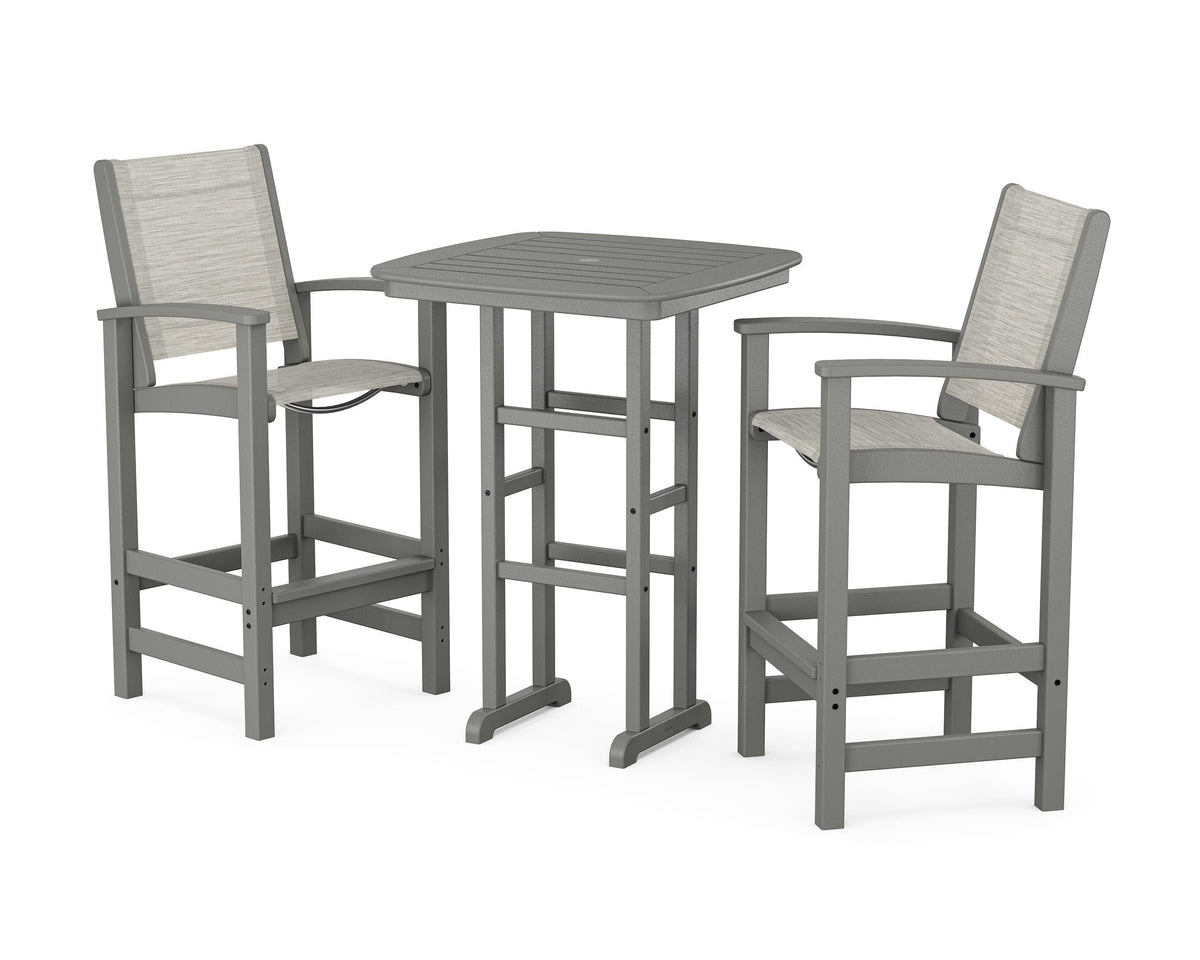 POLYWOOD Coastal 3-Piece Bar Set in Slate Grey / Birch