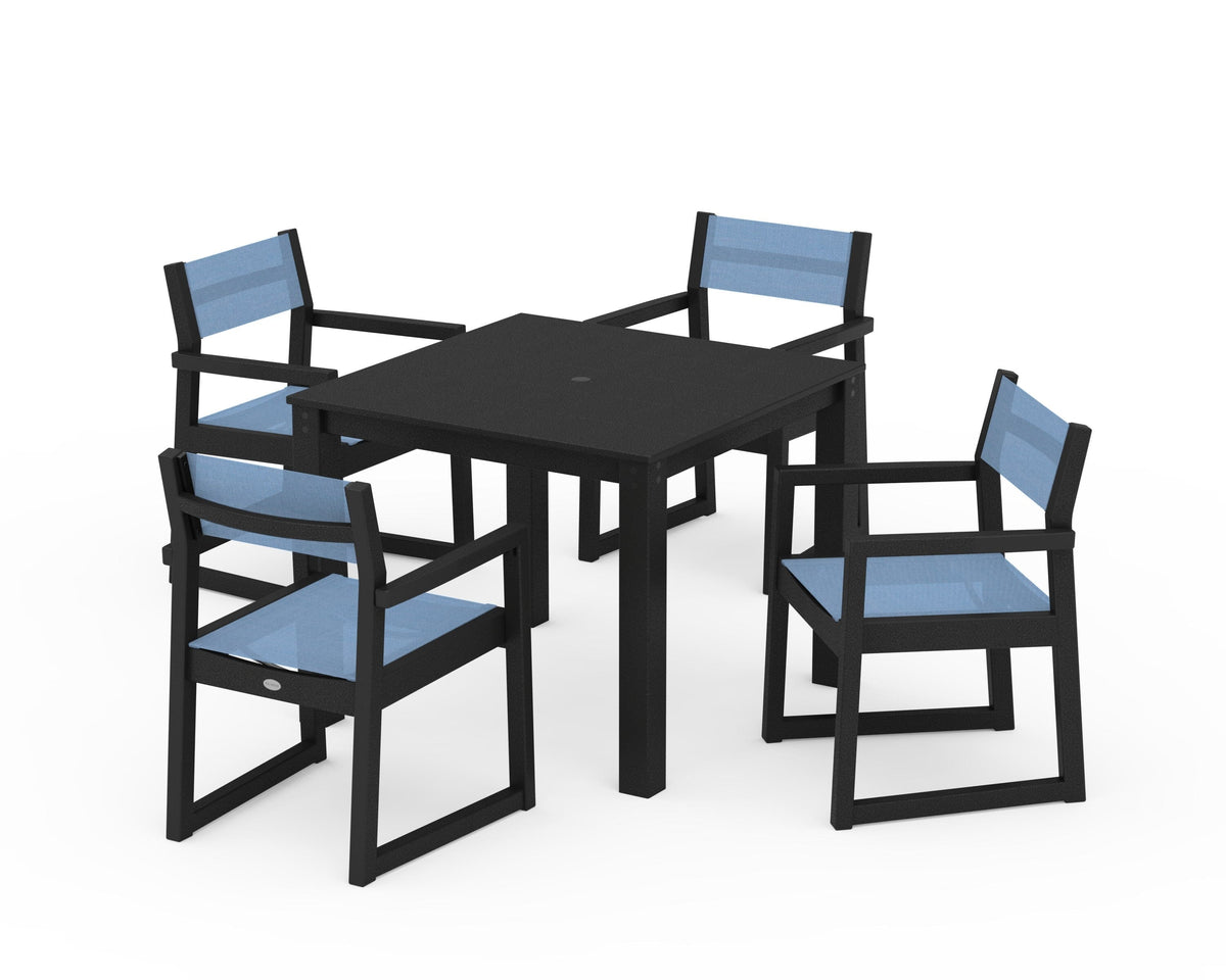 POLYWOOD EDGE Sling Arm Chair 5-Piece Parsons Dining Set in Black / Poolside