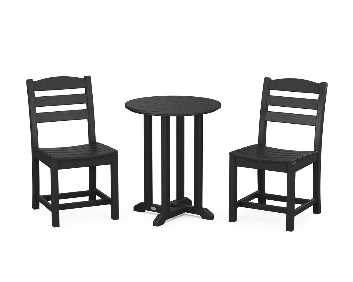 POLYWOOD La Casa Café Side Chair 3-Piece Round Bistro Dining Set in Black