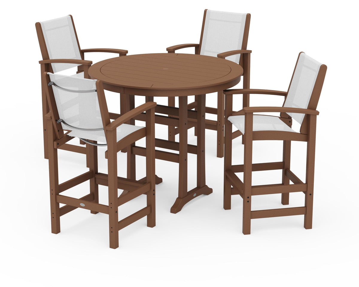 POLYWOOD Coastal 5-Piece Nautical Trestle Bar Set in Teak / White