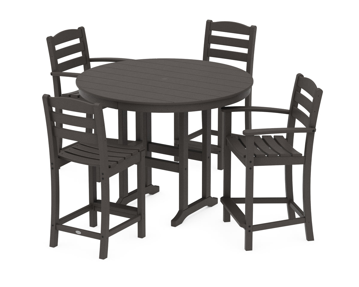 POLYWOOD La Casa Café 5-Piece Round Farmhouse Counter Dining Set in Vintage Coffee