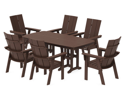 POLYWOOD Modern Curveback Adirondack 7-Piece Dining Set in Mahogany