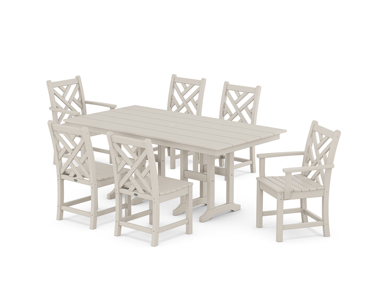 POLYWOOD Chippendale 7-Piece Farmhouse Dining Set in Sand