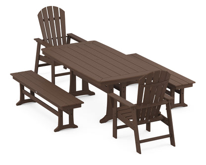 POLYWOOD South Beach 5-Piece Dining Set with Trestle Legs - 38" x 73" Table in Mahogany