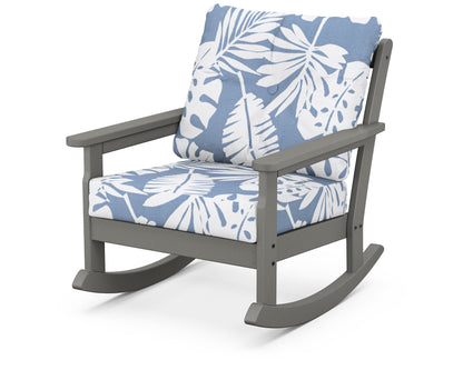 POLYWOOD Vineyard Deep Seating Rocking Chair in Slate Grey / Leaf Sky Blue