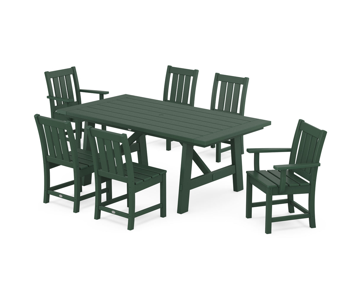 POLYWOOD Oxford 7-Piece Rustic Farmhouse Dining Set in Green