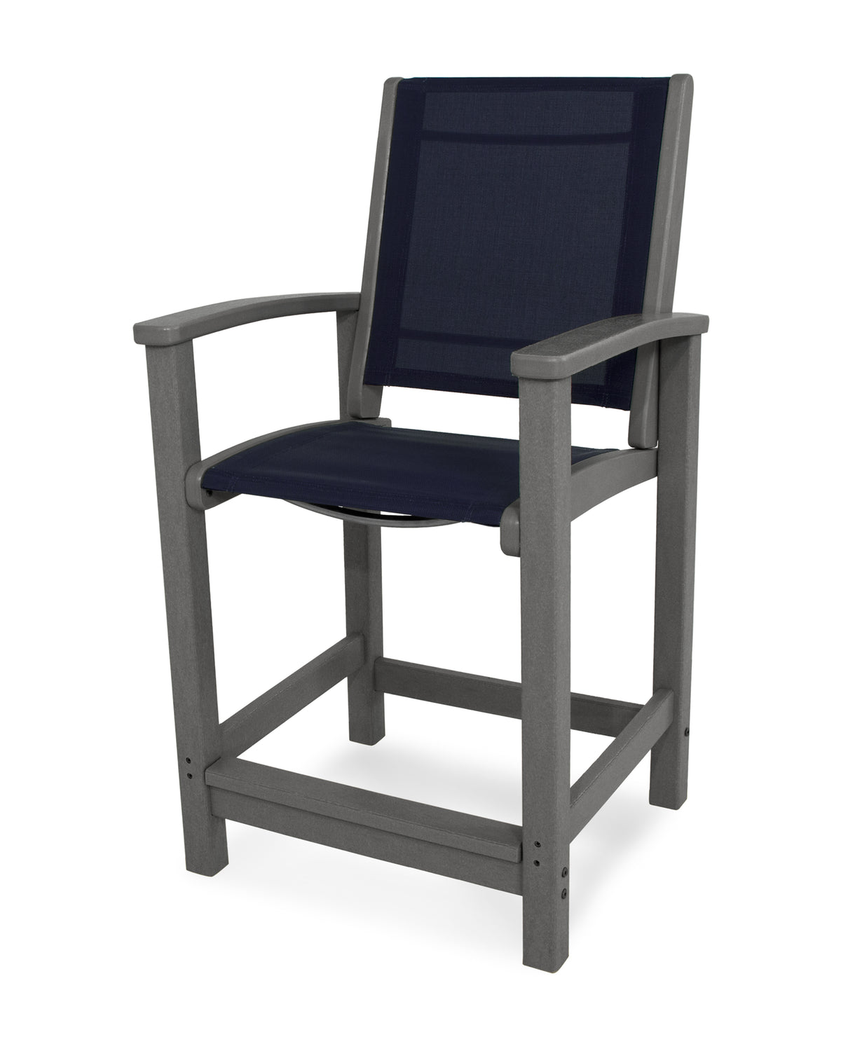 POLYWOOD Coastal Counter Chair in Slate Grey / Navy Blue