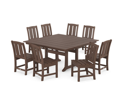 POLYWOOD Mission Side Chair 9-Piece Square Farmhouse Dining Set with Trestle Legs in Mahogany