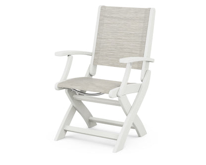 POLYWOOD Coastal Folding Chair in Vintage White with Vintage White arms and Birch sling