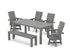 POLYWOOD Modern Curveback Adirondack 6-Piece Parsons Swivel Dining Set with Bench in Slate Grey
