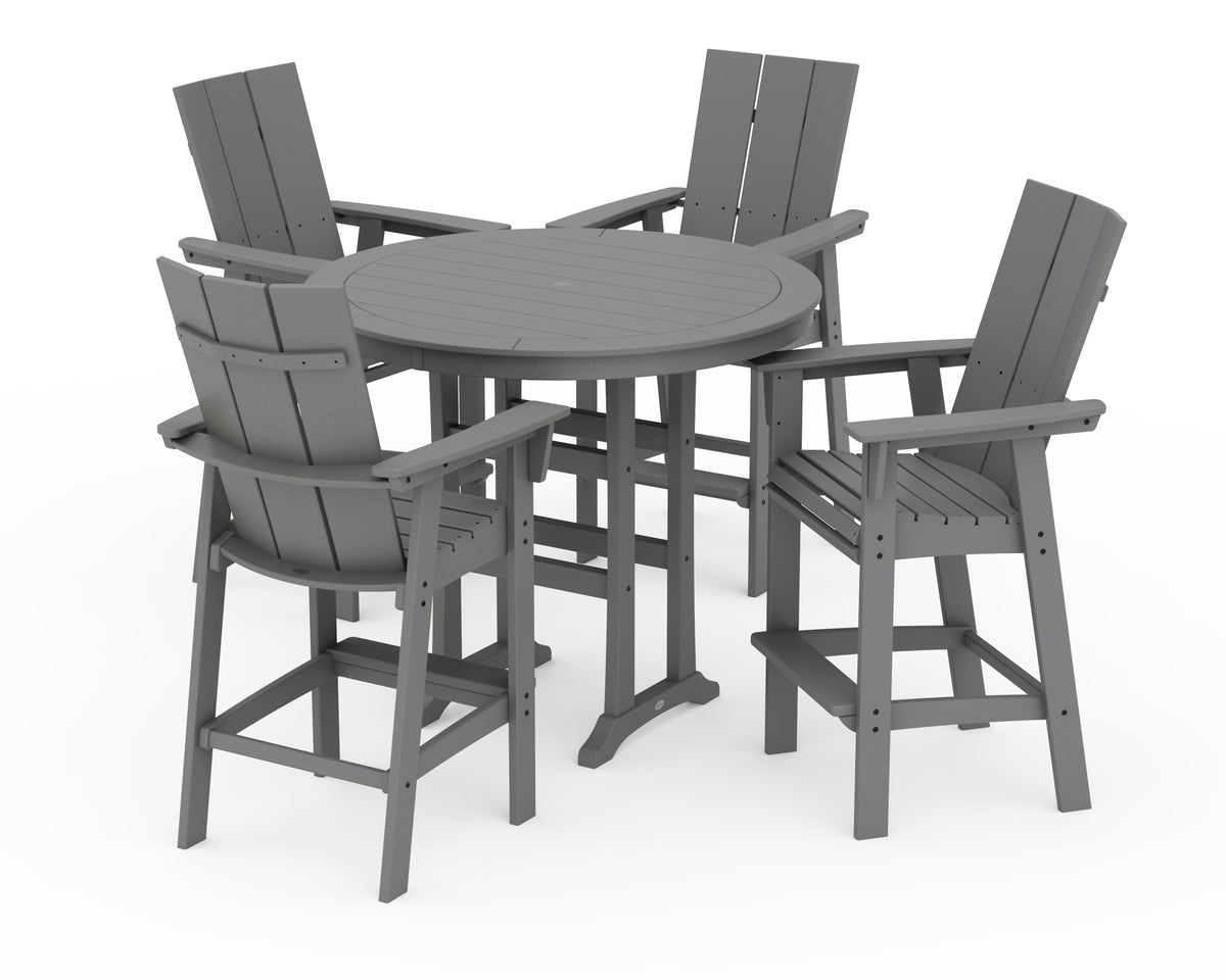 POLYWOOD Modern Curveback Adirondack 5-Piece Nautical Trestle Bar Set in Slate Grey