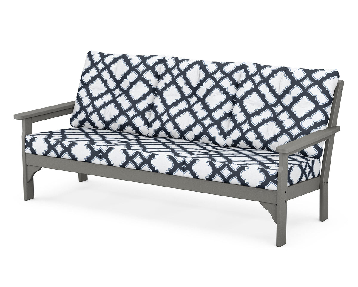 POLYWOOD Vineyard Deep Seating Sofa in Slate Grey / Trellis Marine Indigo