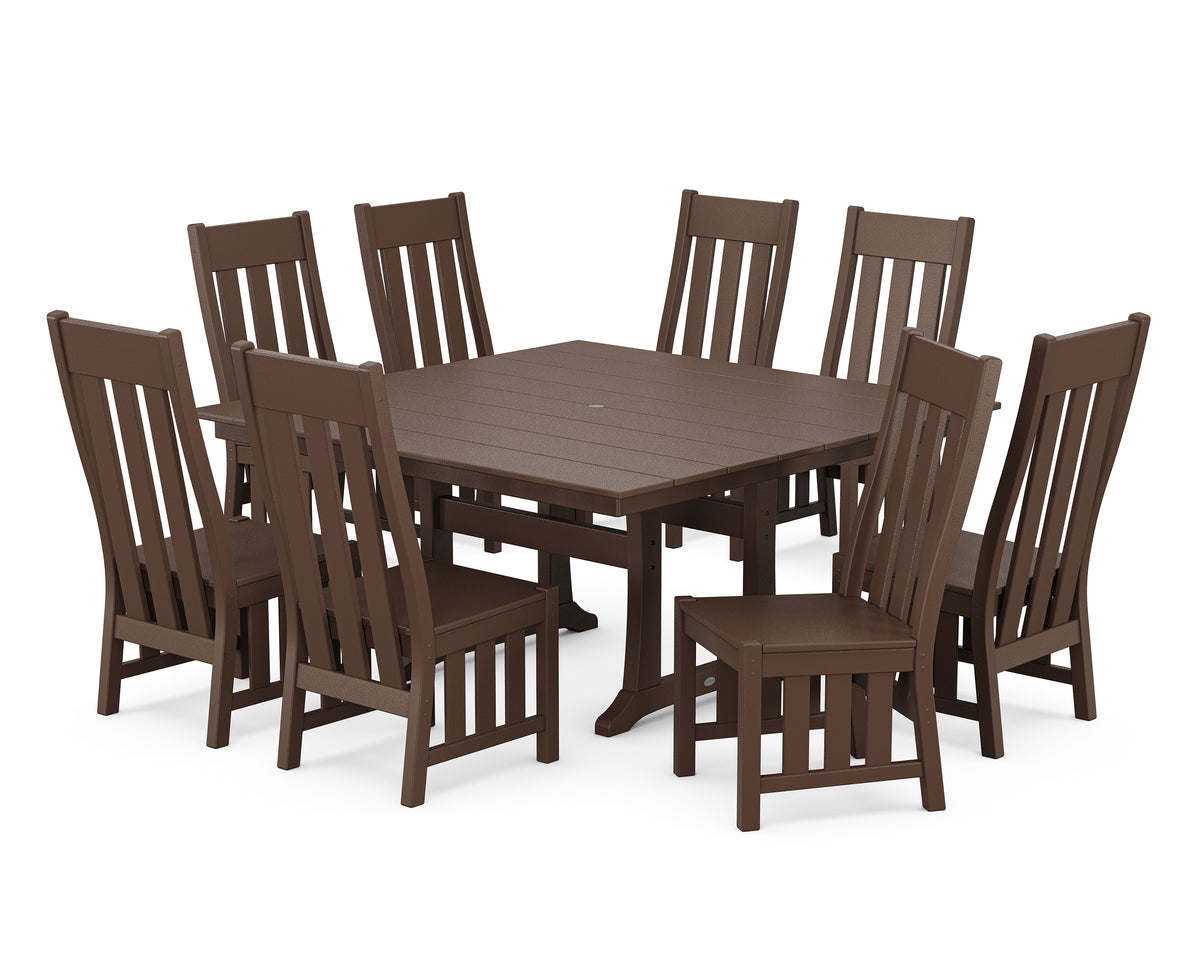 POLYWOOD Acadia Side Chair 9-Piece Square Farmhouse Dining Set with Trestle Legs in Mahogany