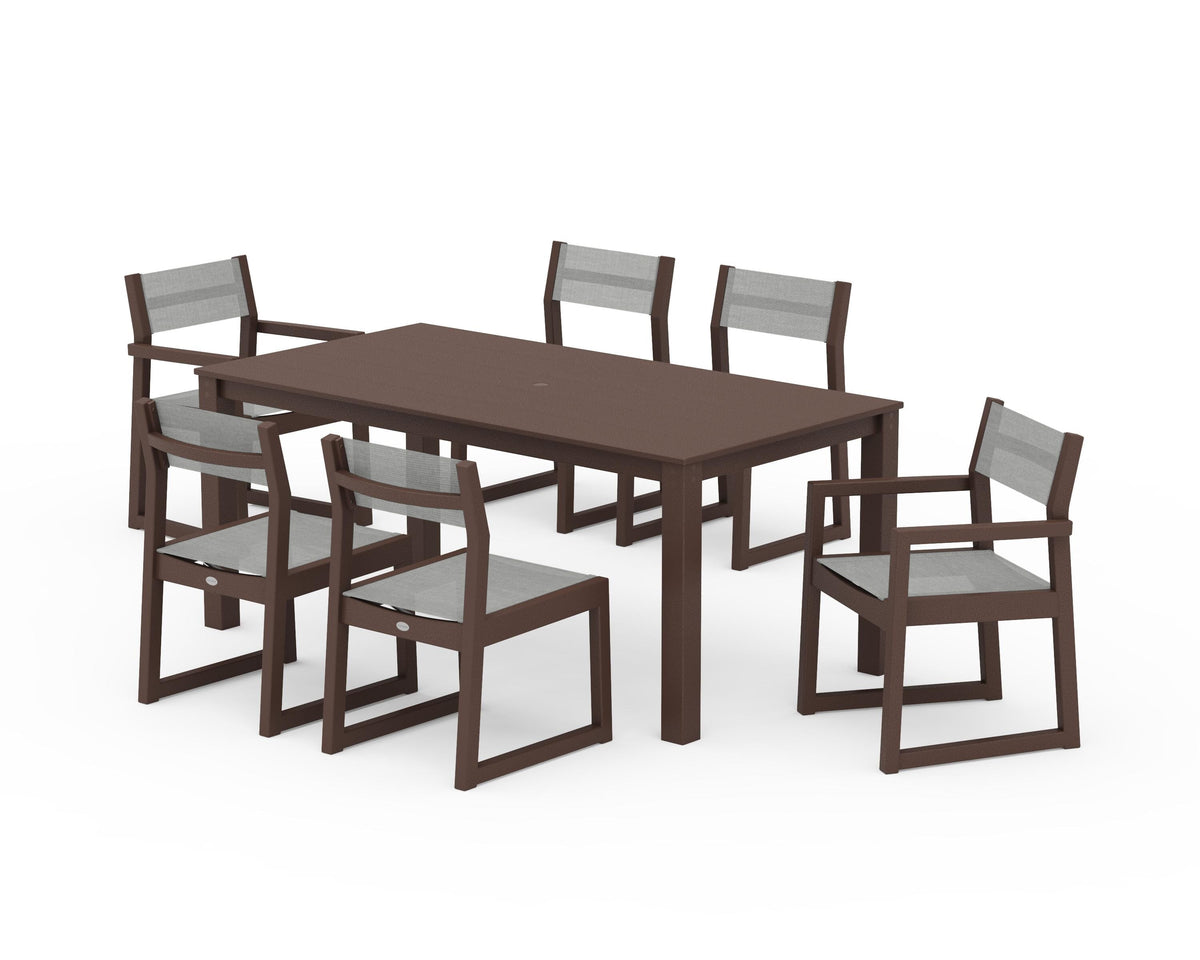 POLYWOOD EDGE Sling 7-Piece Parsons Dining Set in Mahogany / Metallic