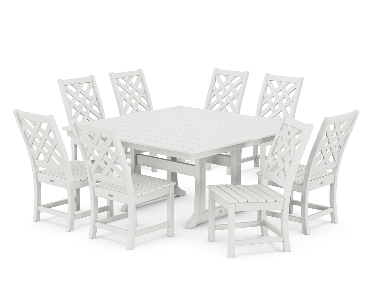 POLYWOOD Wovendale Side Chair 9-Piece Square Dining Set with Trestle Legs in White
