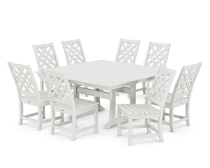 POLYWOOD Wovendale Side Chair 9-Piece Square Dining Set with Trestle Legs in White