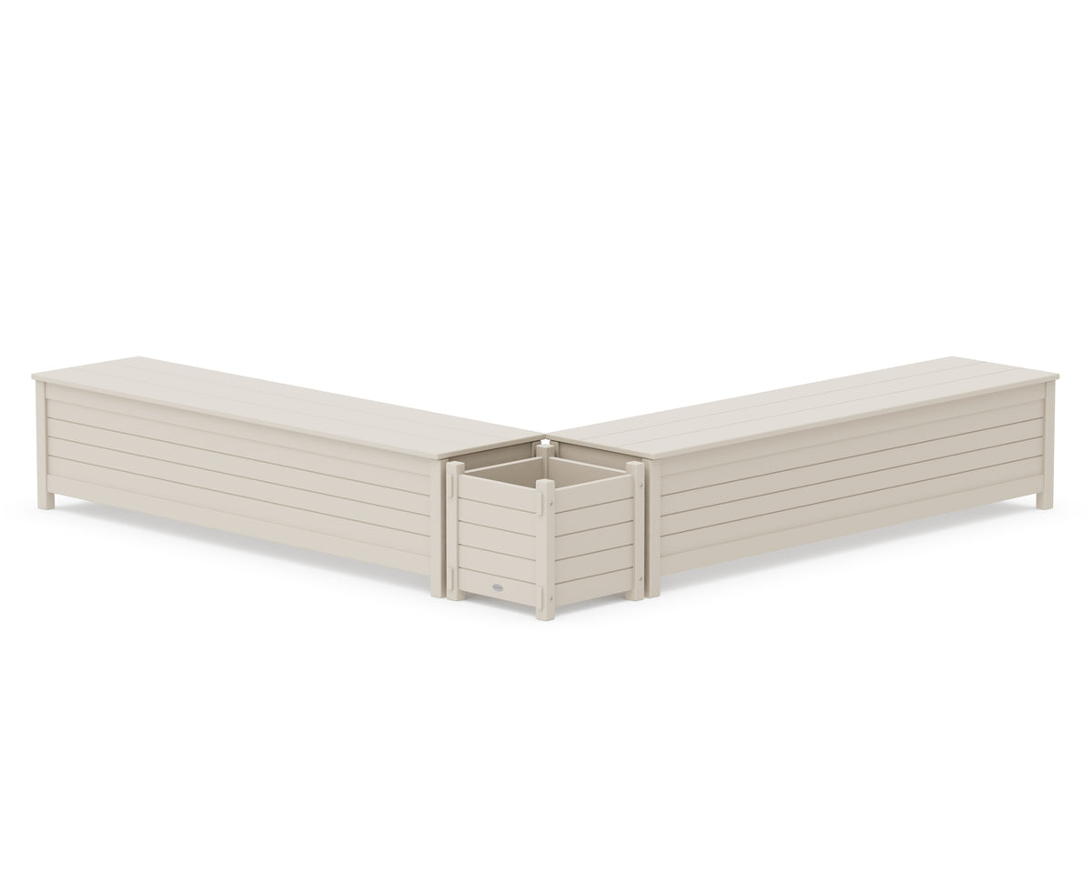 POLYWOOD 72" Nautical L-Shaped Planter Storage Bench Set in Sand