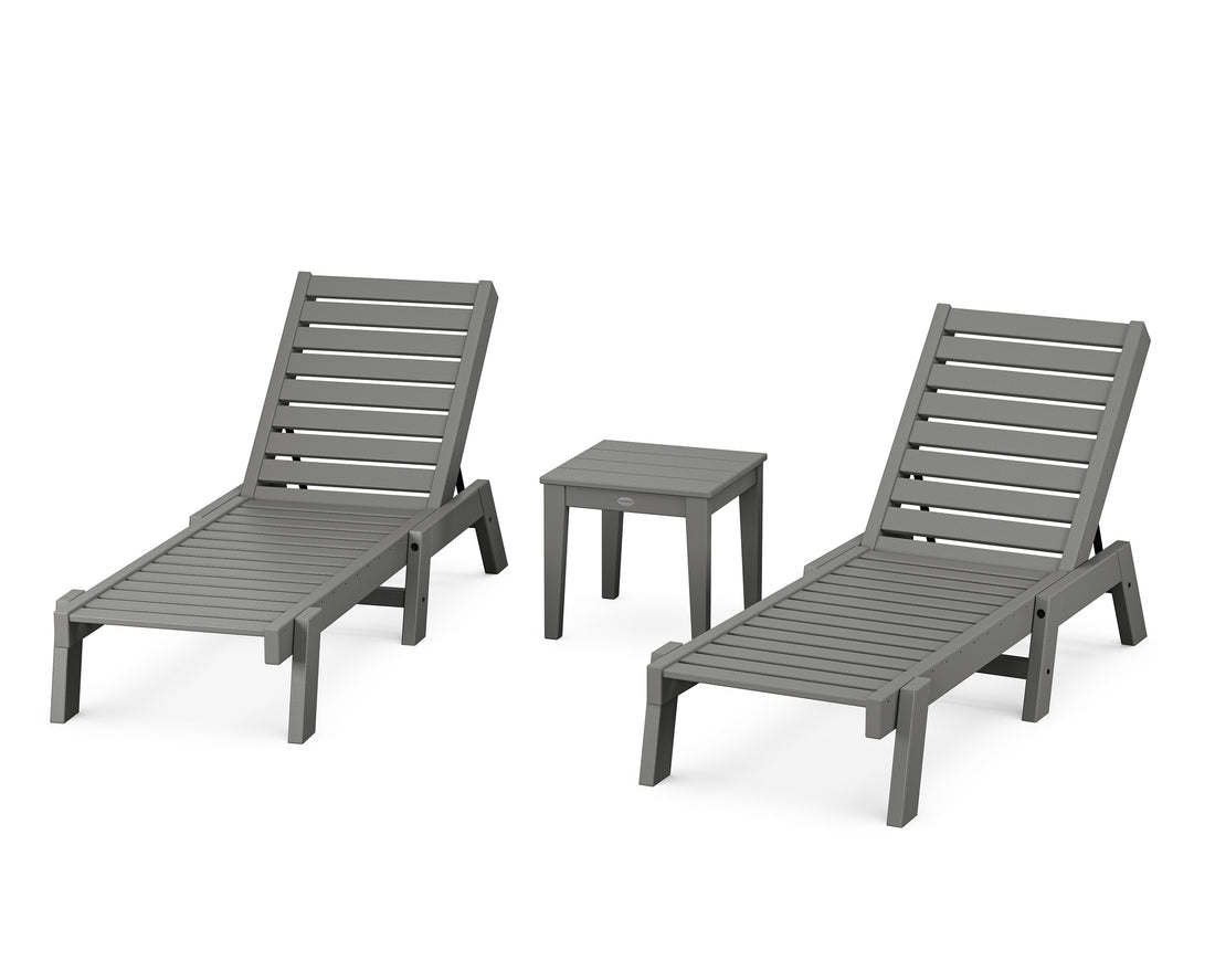 POLYWOOD Captain Chaise 3-Piece Set in Slate Grey