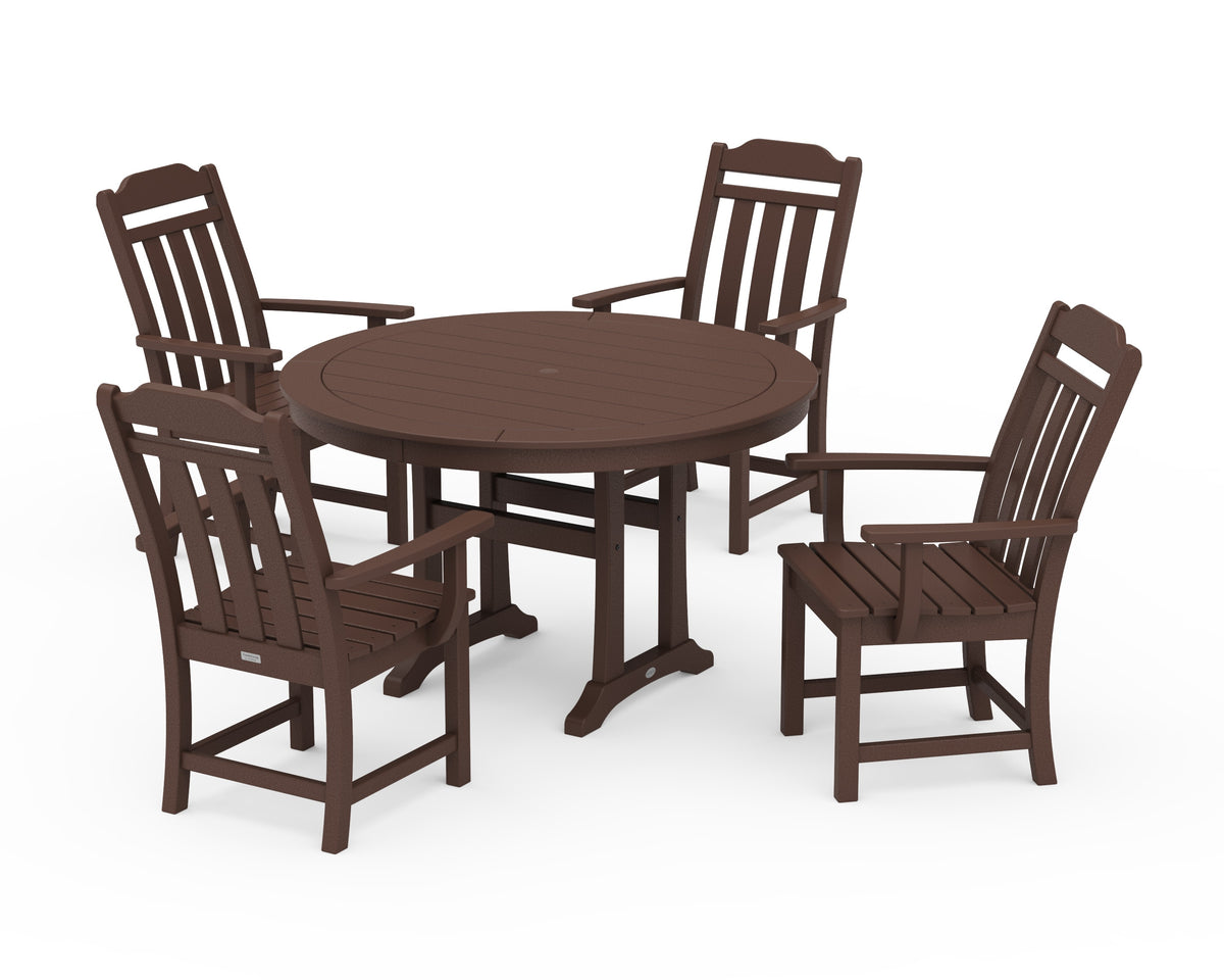 POLYWOOD Cottage 5-Piece Round Dining Set with Trestle Legs in Mahogany