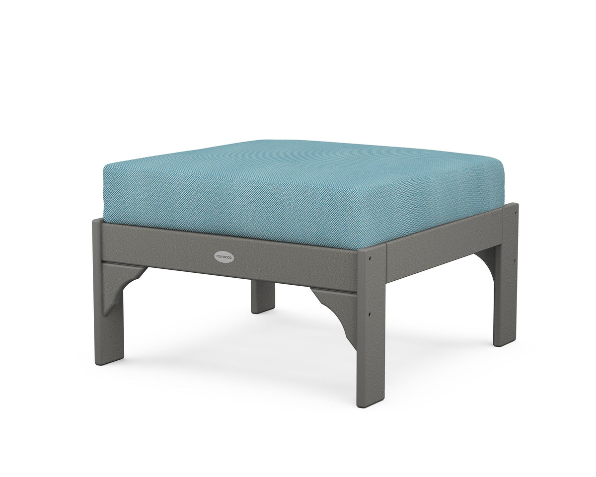 POLYWOOD Vineyard Deep Seating Ottoman in Slate Grey / Lattice Sky Blue
