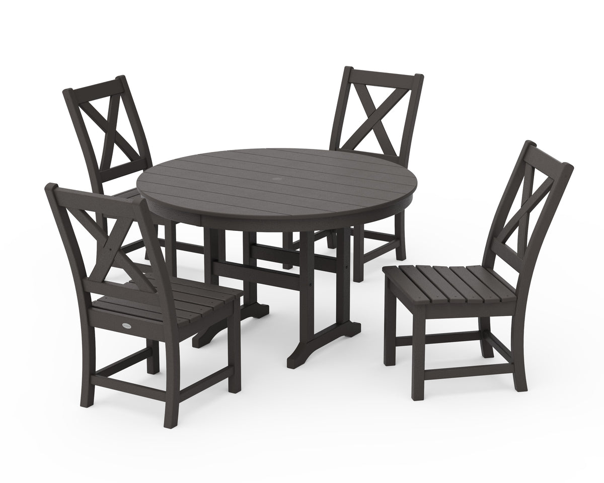 POLYWOOD Braxton Side Chair 5-Piece Round Dining Set in Vintage Coffee