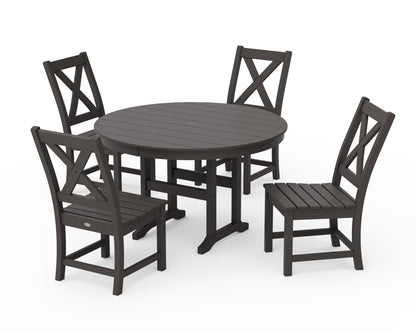 POLYWOOD Braxton Side Chair 5-Piece Round Dining Set in Vintage Coffee