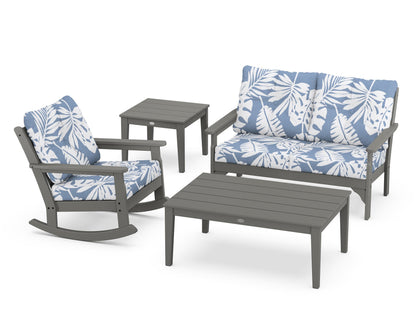 POLYWOOD Vineyard 4-Piece Deep Seating Rocker Set in Slate Grey / Leaf Sky Blue