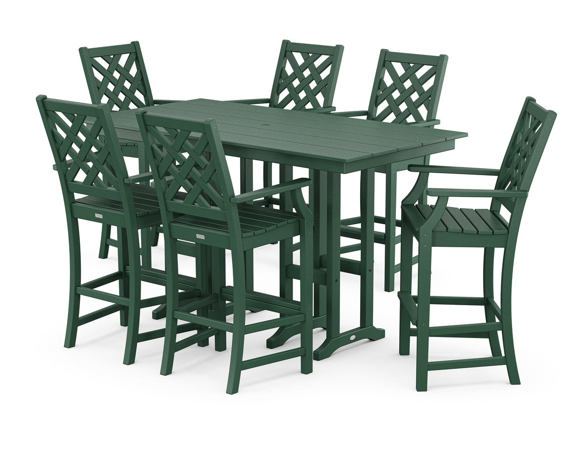 POLYWOOD Country Living Wovendale Arm Chair 7-Piece Farmhouse Bar Set in Green