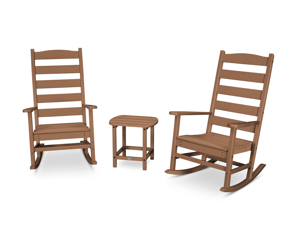 POLYWOOD Shaker 3-Piece Porch Rocking Chair Set in Teak