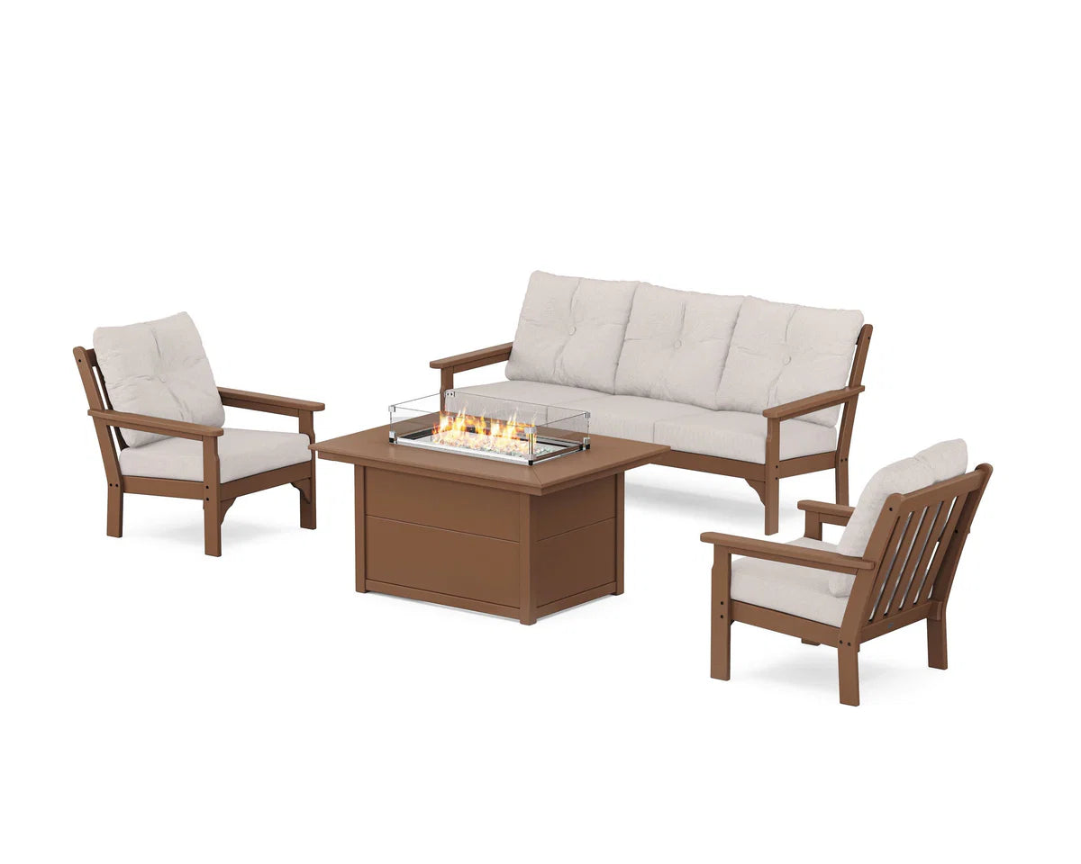 POLYWOOD Vineyard Deep Seating Fire Pit Table Set