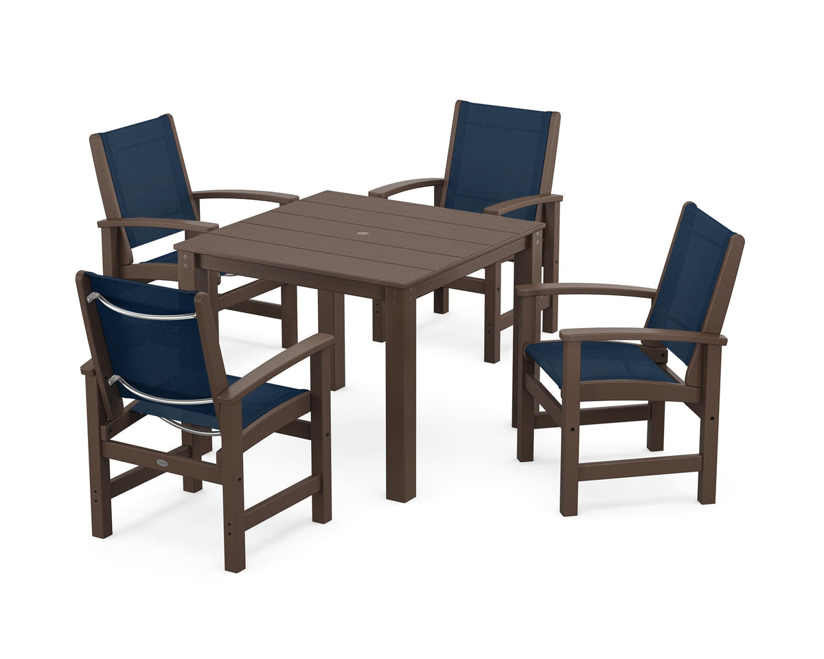 POLYWOOD Coastal 5-Piece Parsons Dining Set in Mahogany / Navy Blue