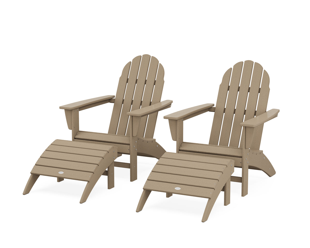 POLYWOOD Vineyard Adirondack Chair 4-Piece Set with Ottomans in Vintage Sahara