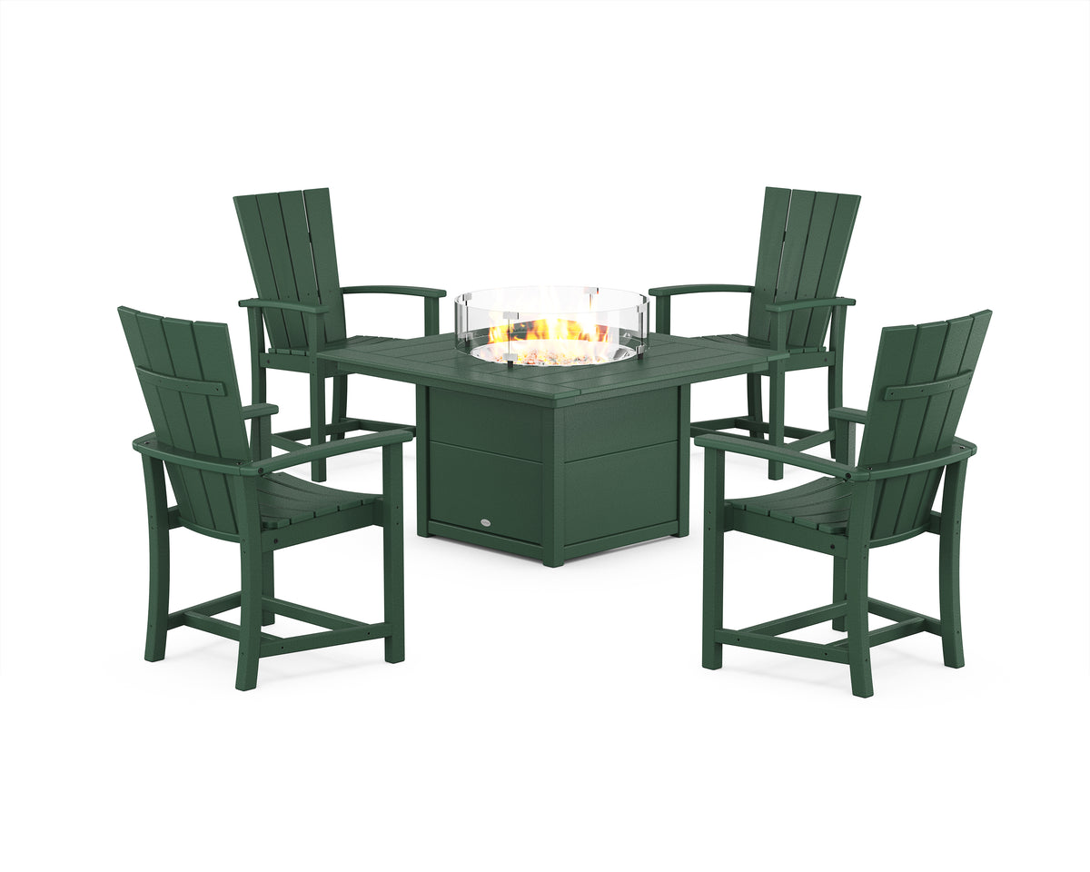POLYWOOD Quattro 4-Piece Upright Adirondack Conversation Set with Fire Pit Table in Green