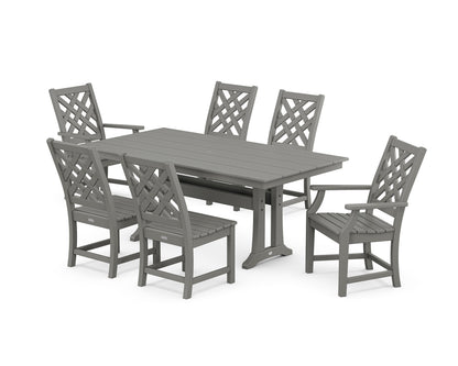 POLYWOOD Wovendale 7-Piece Farmhouse Dining Set with Trestle Legs in Slate Grey