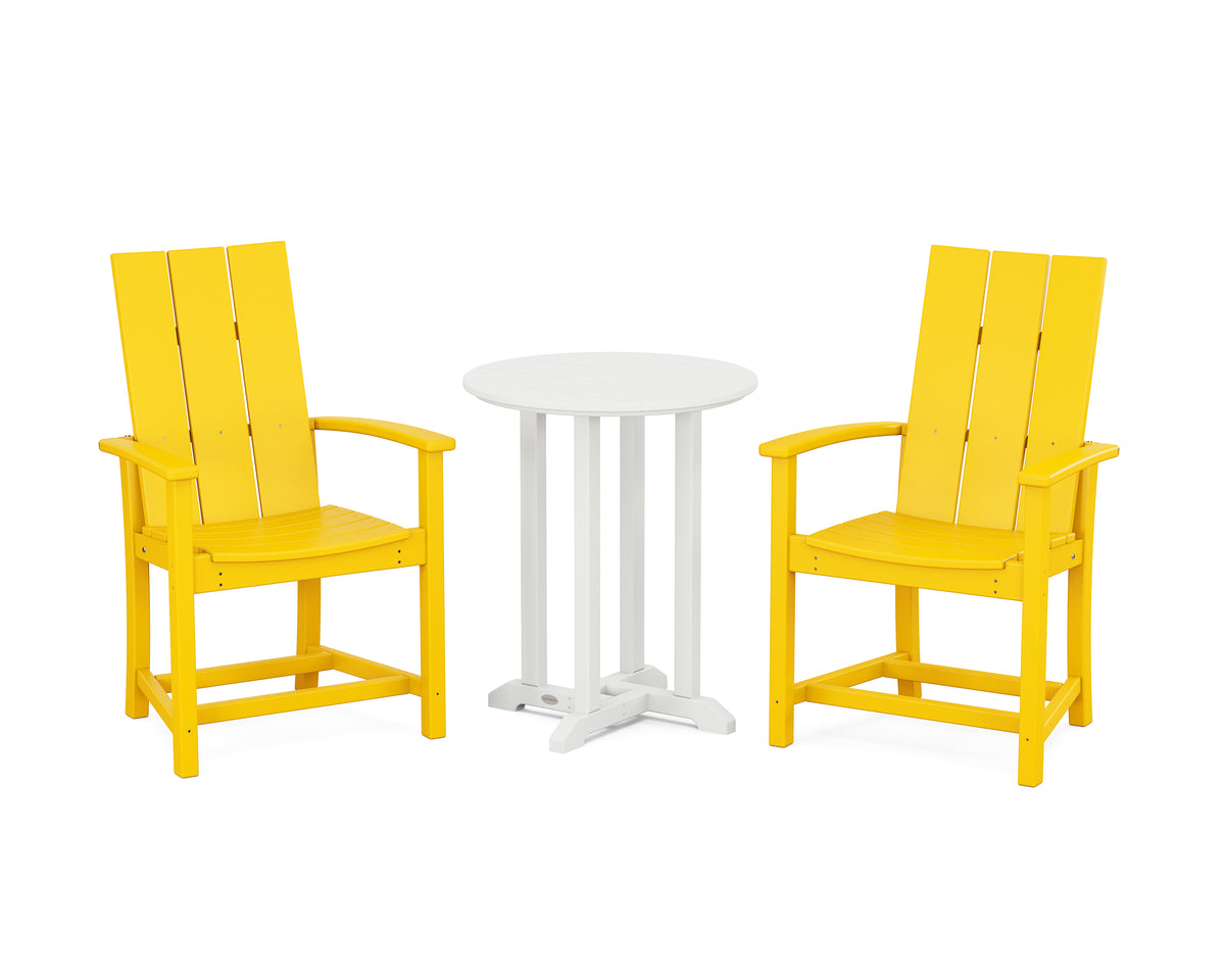 POLYWOOD Modern Adirondack 3-Piece Round Farmhouse Bistro Dining Set in Lemon / White