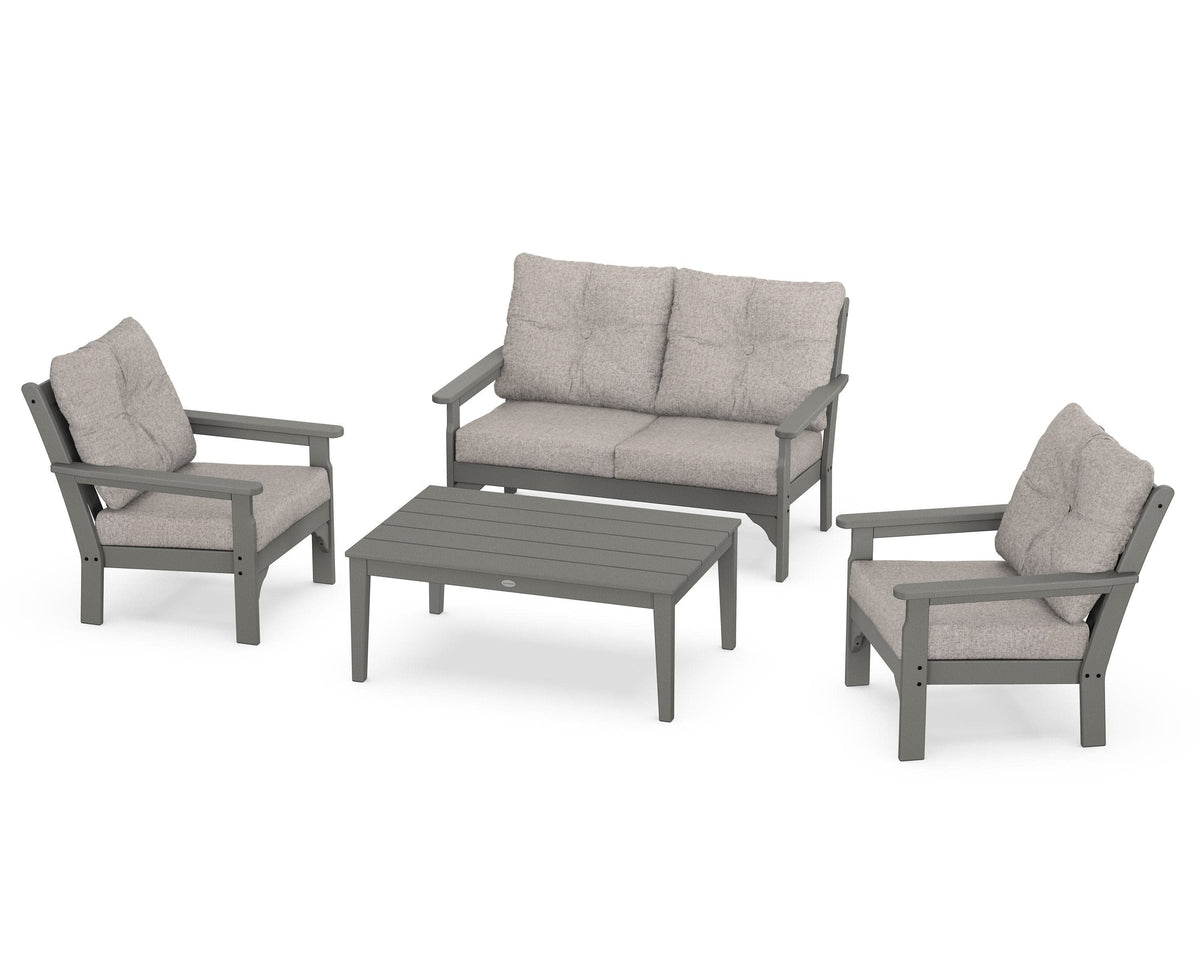 POLYWOOD Vineyard 4-Piece Deep Seating Set with Two Chairs and Loveseat in Slate Grey / Weathered Tweed