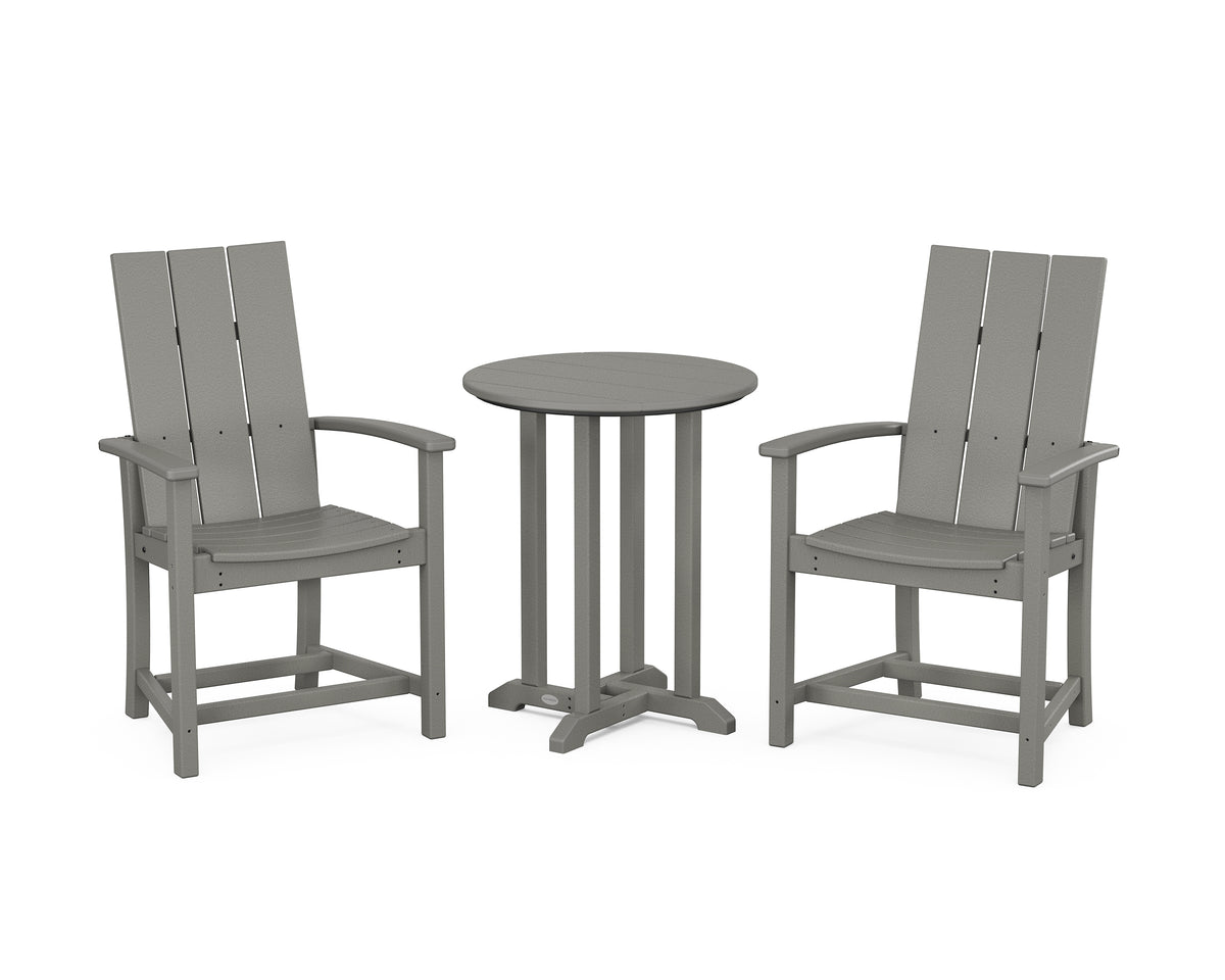 POLYWOOD Modern Adirondack 3-Piece Round Farmhouse Bistro Dining Set in Slate Grey