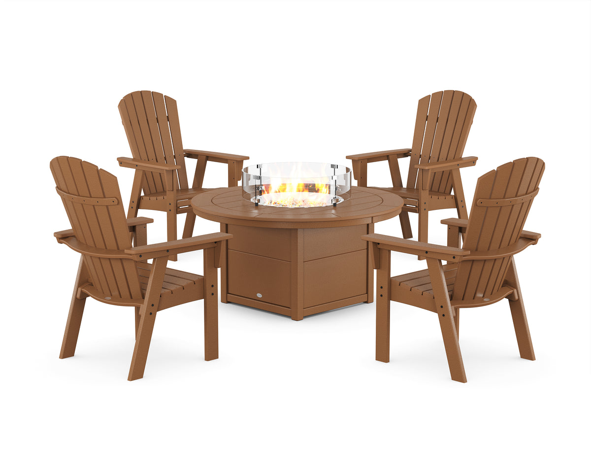 POLYWOOD Nautical 4-Piece Curveback Upright Adirondack Conversation Set with Fire Pit Table in Teak