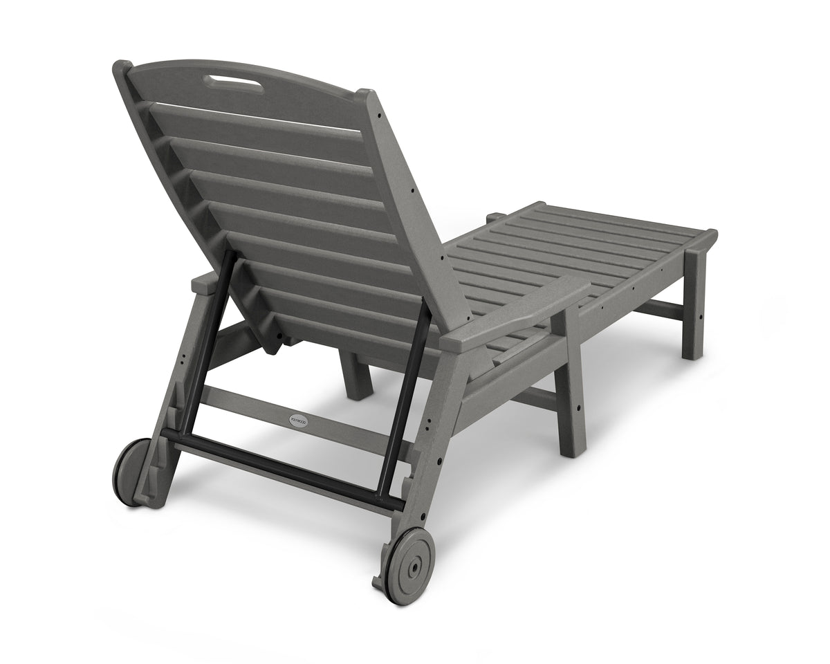 Angled view of the POLYWOOD Nautical Chaise with Arms &amp; Wheels in Slate Grey (3)