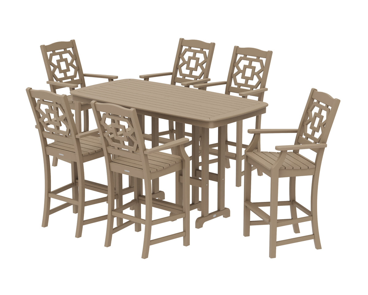POLYWOOD Chinoiserie Arm Chair 7-Piece Bar Set in Vintage Sahara