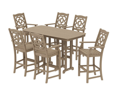 POLYWOOD Chinoiserie Arm Chair 7-Piece Bar Set in Vintage Sahara