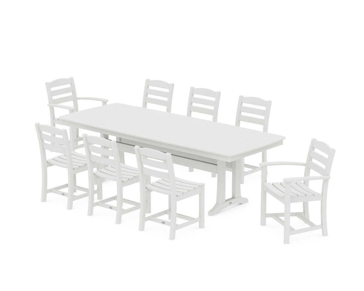 POLYWOOD La Casa Café 9-Piece Dining Set with Trestle Legs in Vintage White