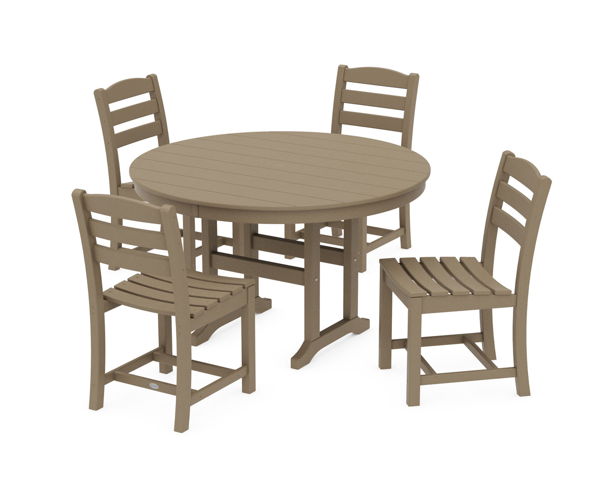 POLYWOOD La Casa Café Side Chair 5-Piece Round Farmhouse Dining Set in Vintage Sahara