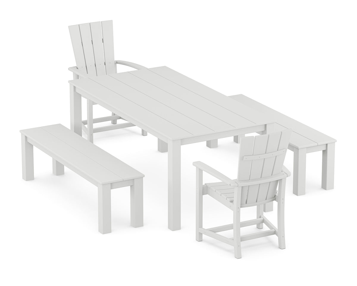POLYWOOD Quattro 5-Piece Parsons Dining Set with Benches in White
