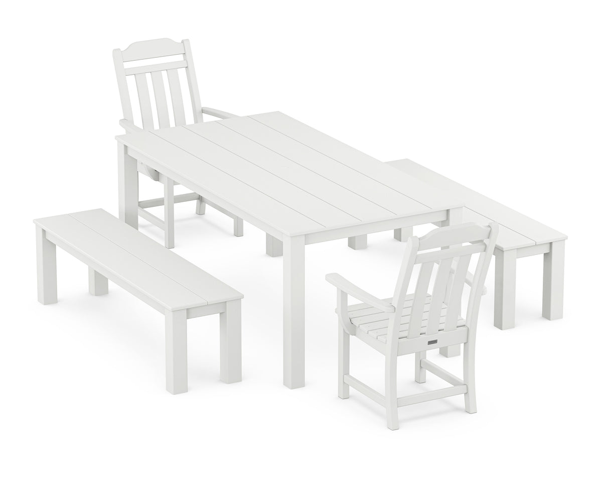 POLYWOOD Cottage 5-Piece Parsons Dining Set with Benches in White